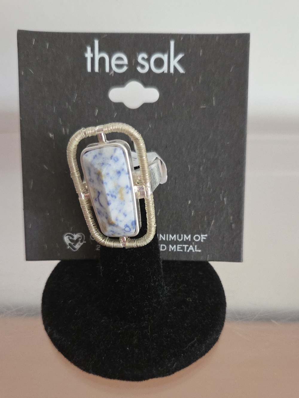 The SAK NWT Brushed Silver Metal Ring with Blue & White Speckled Stone